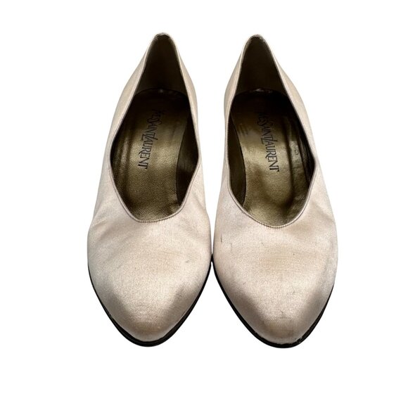 80's YSL Yves Saint Laurent Champagne dust satin round toe pumps Women's sz 8.5 - Picture 4 of 16